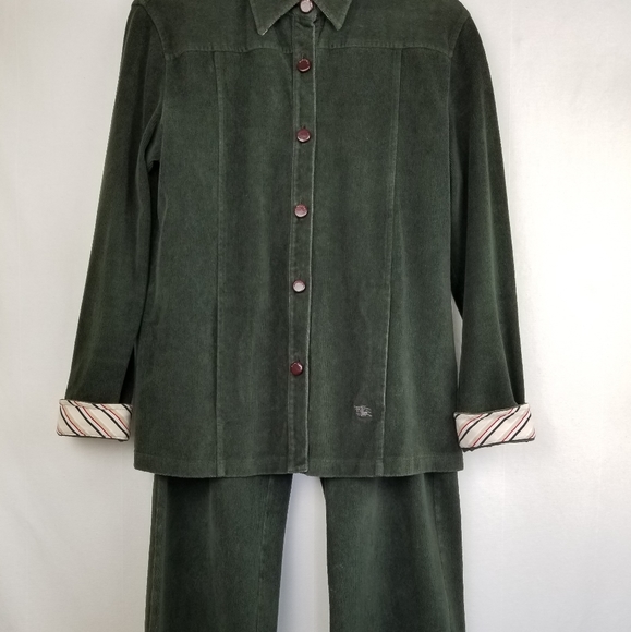 Burberry London Hunter Green Corduroy Stretch Cotton Pants Suit Size 10/Large - Picture 2 of 14